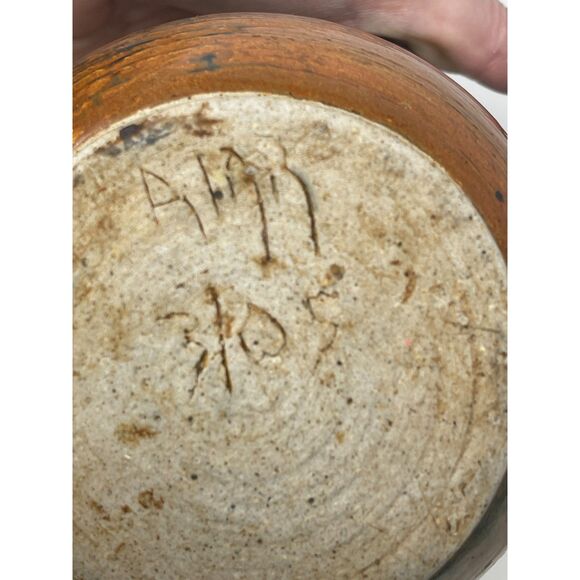 Art Pottery Stoneware TEAPOT Handmade Studio Signed AMR Vintage Brown GLAZE - Picture 10 of 11